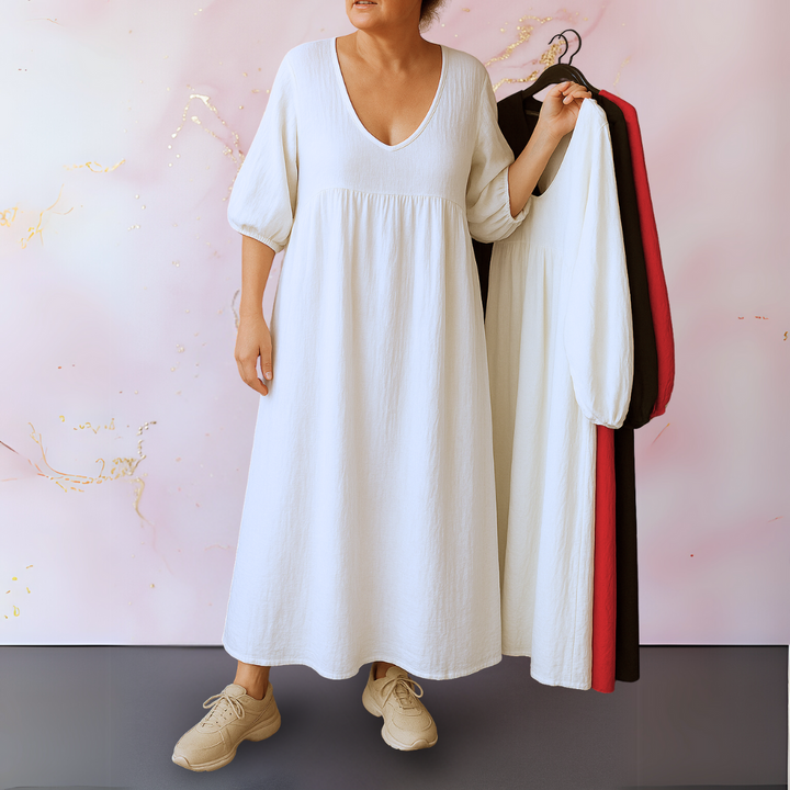 Mora - Women's V-Neck Solid Dress — Elegant Everyday Fit