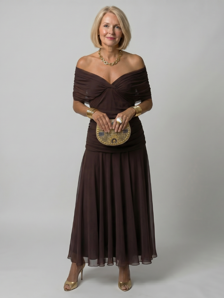 Calen | Women's Off-Shoulder Midi Dress — Flowy Fit