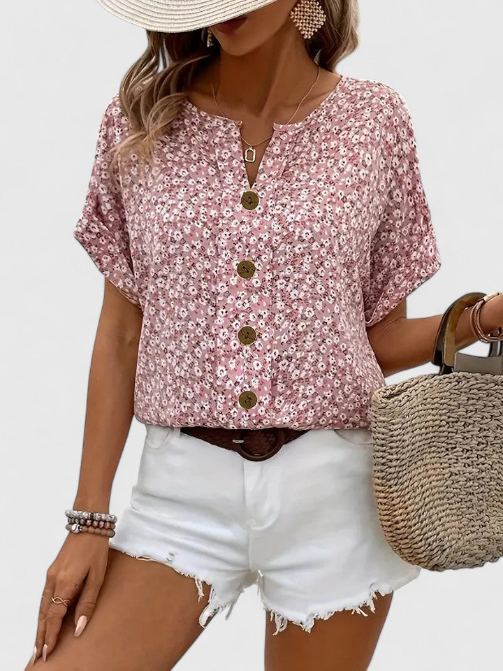 Brenda | Women's Floral Button-Front Top — Relaxed Fit