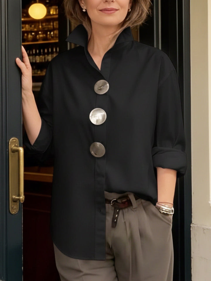 Rosaline - Women's Statement Stand Collar Blouse | Relaxed Fit