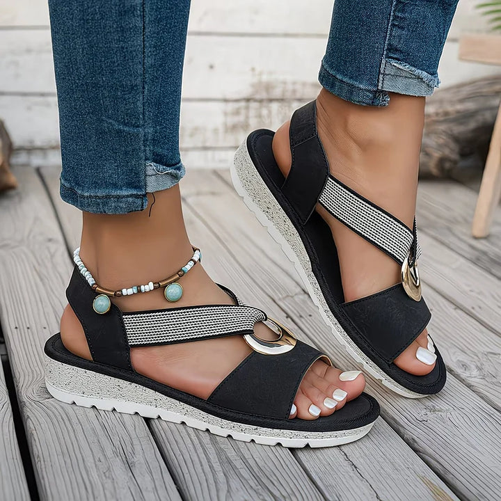 Marlenia - Women's Flat Sandals with Metal Buckle Detail