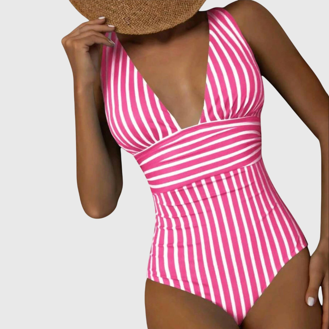 Aurora - Women's Striped One-Piece Swimsuit with Built-In Bra