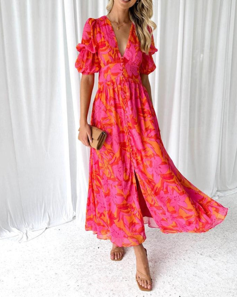Celia | The Vibrant V-Neck Maxi
