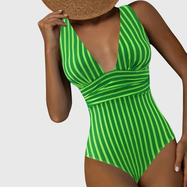 Aurora - Women's Striped One-Piece Swimsuit with Built-In Bra