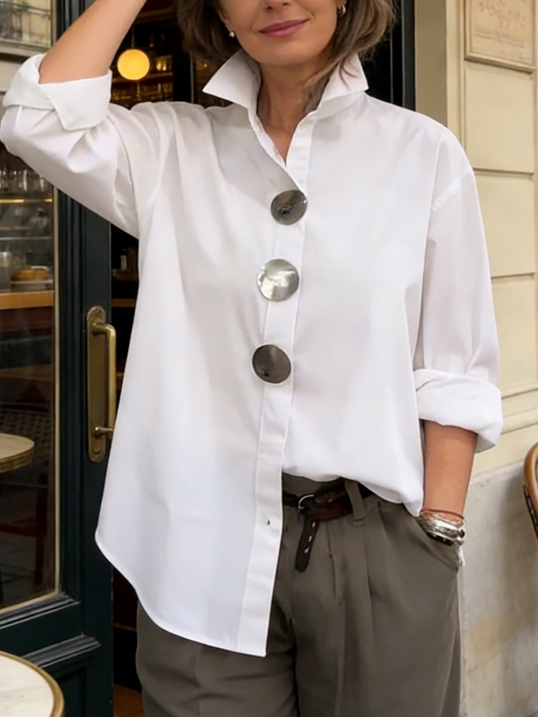 Rosaline - Women's Statement Stand Collar Blouse | Relaxed Fit
