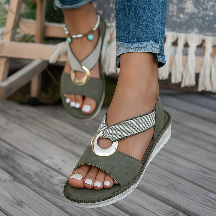 Marlenia - Women's Flat Sandals with Metal Buckle Detail