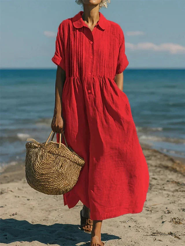 Lysandra - Women's Button-Front Shirt Dress — Relaxed Fit