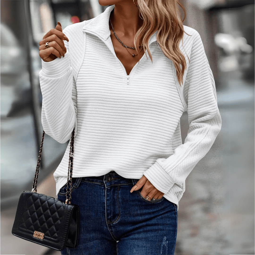 Jenica | Women's Half-Zip Textured Pullover — Relaxed Fit