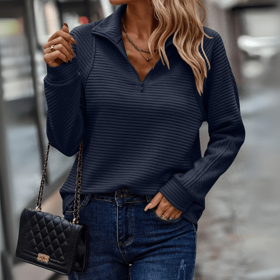 Jenica | Women's Half-Zip Textured Pullover — Relaxed Fit