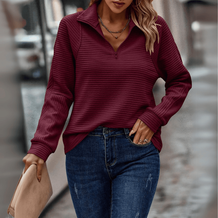 Jenica | Women's Half-Zip Textured Pullover — Relaxed Fit