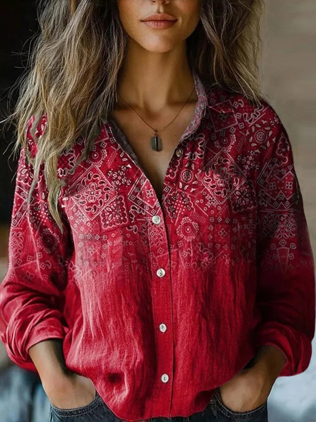 Delanova | Women's Floral Lapel Blouse — Elegant Everyday Style