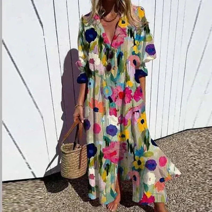 Rimmey | Women's Boho Maxi Dress — Flowy V-Neck Style