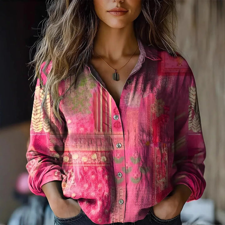 Delanova | Women's Floral Lapel Blouse — Elegant Everyday Style