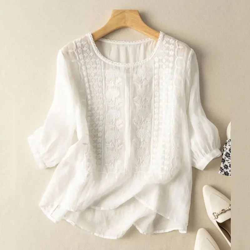 Aurora - Women's Embroidered Relaxed Blouse — Elegant Fit