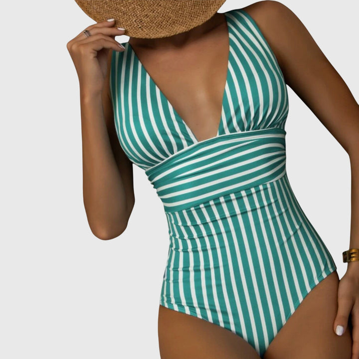 Aurora - Women's Striped One-Piece Swimsuit with Built-In Bra