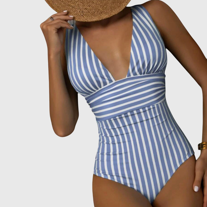 Aurora - Women's Striped One-Piece Swimsuit with Built-In Bra