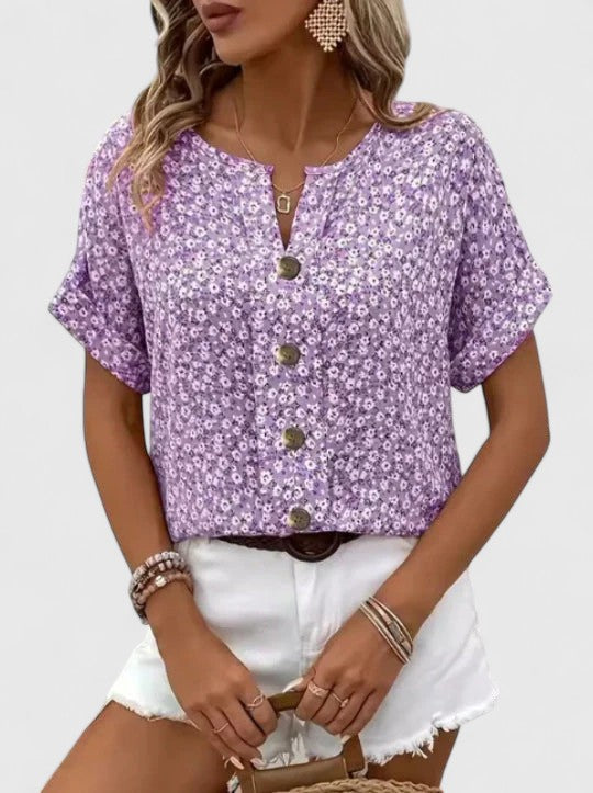 Brenda | Women's Floral Button-Front Top — Relaxed Fit