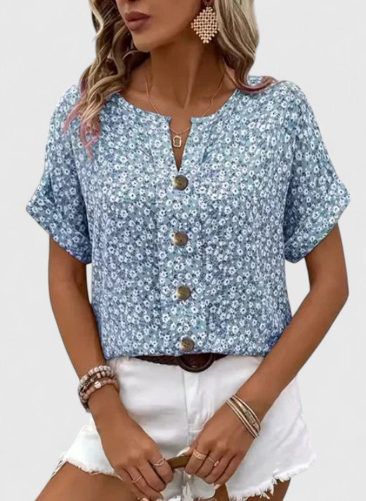 Brenda | Women's Floral Button-Front Top — Relaxed Fit