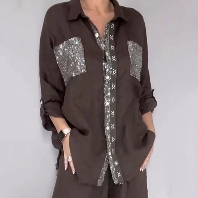 Lisette | The Sequin-Trim Blouse Set