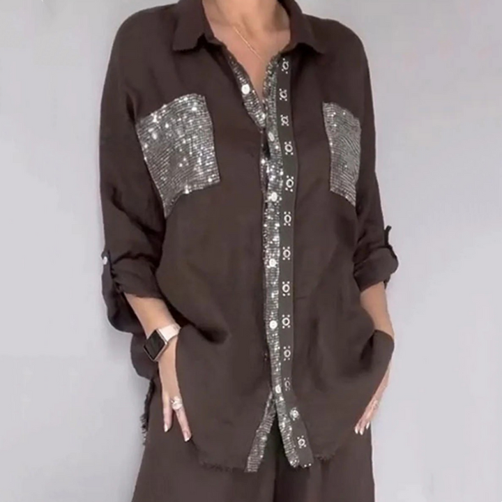 Lisette | The Sequin-Trim Blouse Set