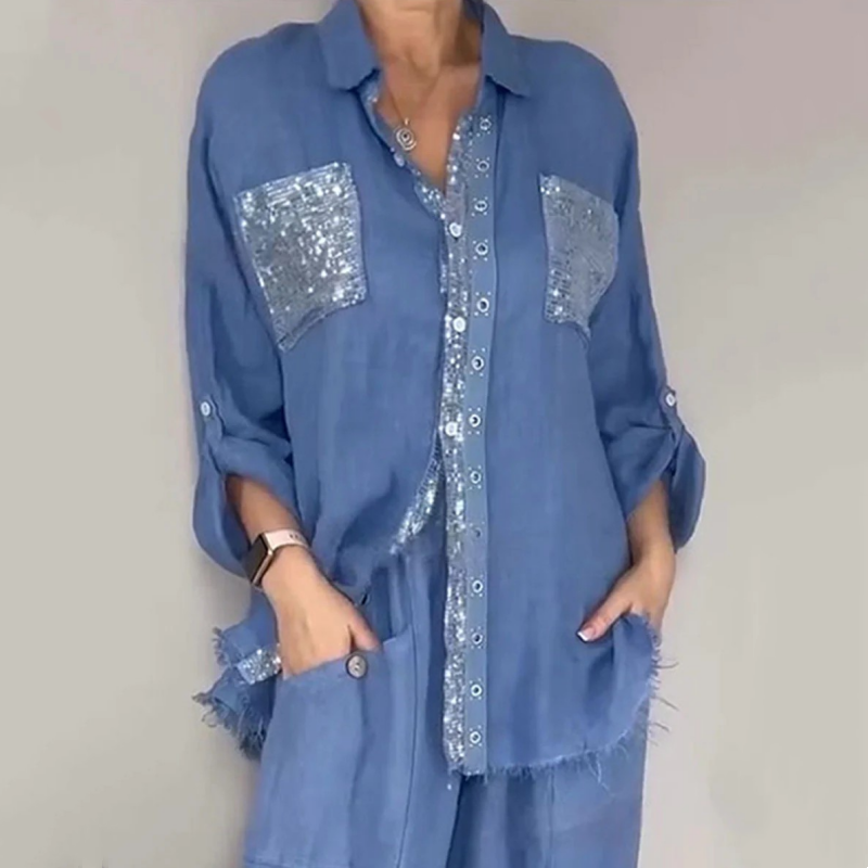 Lisette | The Sequin-Trim Blouse Set