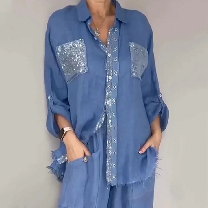 Lisette | The Sequin-Trim Blouse Set