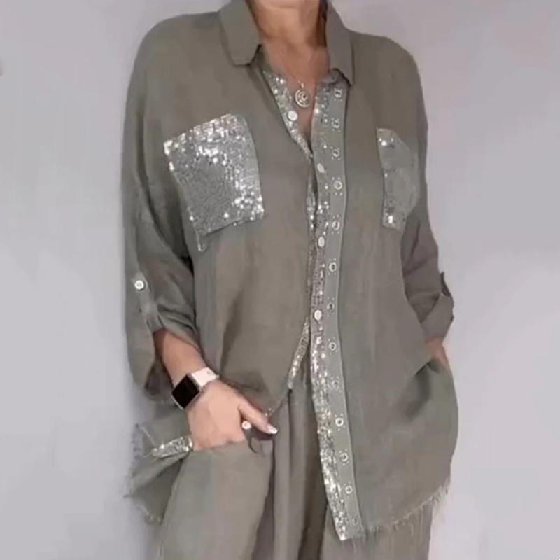 Lisette | The Sequin-Trim Blouse Set