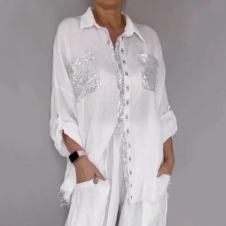 Lisette | The Sequin-Trim Blouse Set
